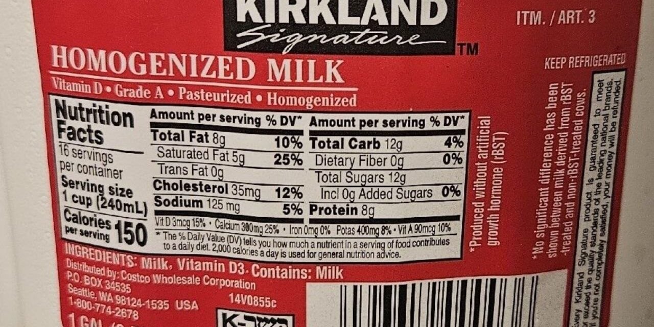 Whole Milk Nutrition Facts: Calories per Cup & 100 ml